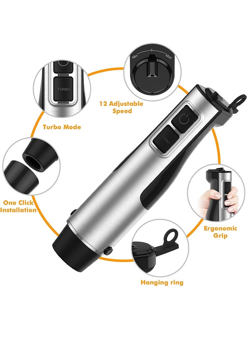 ET-LIFE - 1100W 5-in-1 Hand Blender Chopper Whisker Mixer with 12 Speed | Durable Stainless Steel Blade & Removable Stick | Comes with 600ml beaker, 500ml Chopper HB-2080 - Image 1