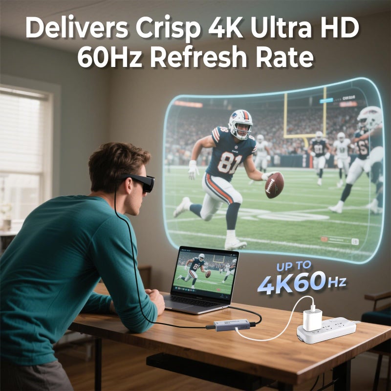 Guermok HDMI to USB C Video Display Adapter, 4.9ft AR Glasses Hub, 4K@60Hz HDMI Male to USBC Female for XREAL One/Air 2Pro/RayNeo/Rokid, Switch 2/1, Xbox1, PS4/5, Portable Monitors, Silver - Image 5
