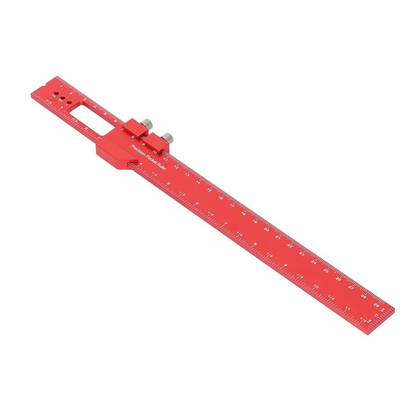 Woodworking Pocket Ruler 12 Inch, Aluminium Alloy Slide Stop Marking Ruler with Engraved Scale, Adjustable Sliding Scribing and Square Ruler for DIY Carpentry - Image 4