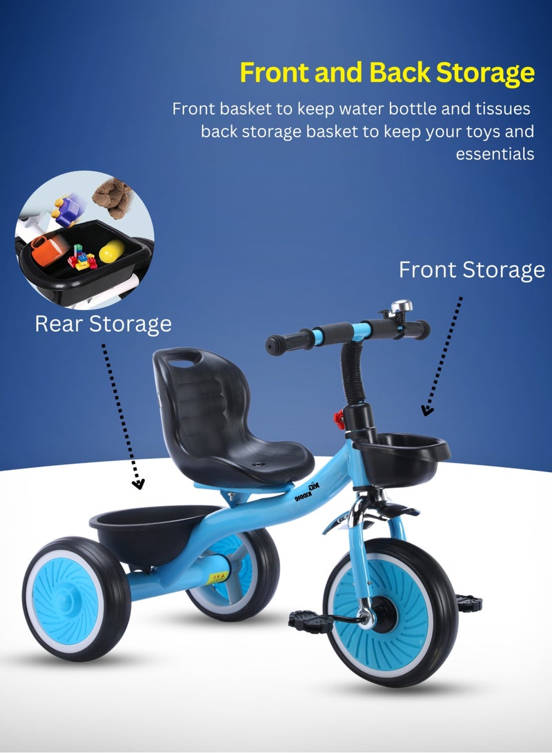 MG Tricycle for Kids with a Front and Rear Basket, Bell and Color Wheels for Boys and Girls for Age 2 to 6 Years  Baby Tricycle, Blue - Image 4