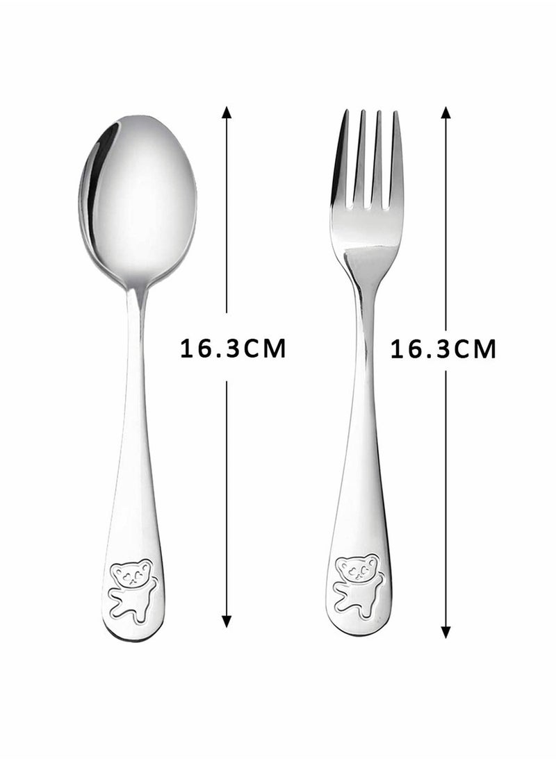Generic - 6-Piece Stainless Steel Kids Flatware Set with Bear Design - Safe Toddler Utensils Including 3 Forks and 3 Spoons for Children - Image 1