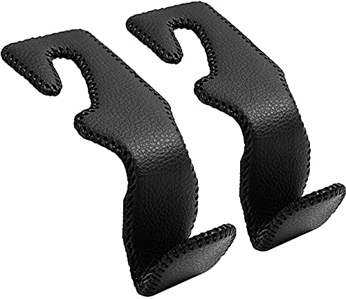 TISOHUGO Headrest Hooks for Purses and BagsVehicle Back Seat Headrest Hanger Matching Cars Interior Genuine Leather Storage Holder Hook 2 Pack Black - Image 1