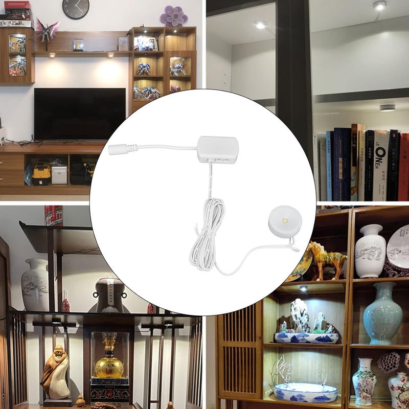LED Under Cabinet Puck Lights, Dimmable Ultra Thin Round Cabinet Light, USB Powered White LED Lighting for Exhibition Halls Cabinets Wardrobes Wine Racks (One for six) - Image 5