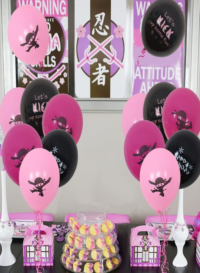 Fangleland Pink Ninja Master Balloons for Girls Black Rose Red Ninja Warrior Birthday Baby Shower Party Supplies 36 Pack - Image 3
