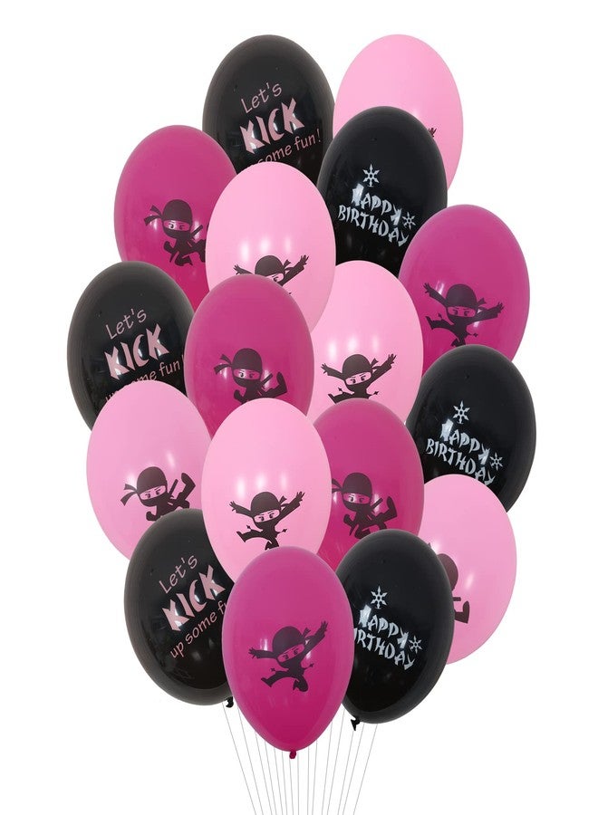 Fangleland Pink Ninja Master Balloons for Girls Black Rose Red Ninja Warrior Birthday Baby Shower Party Supplies 36 Pack - Image 1
