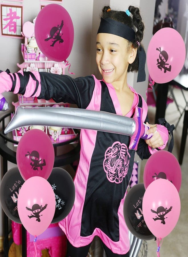 Fangleland Pink Ninja Master Balloons for Girls Black Rose Red Ninja Warrior Birthday Baby Shower Party Supplies 36 Pack - Image 5