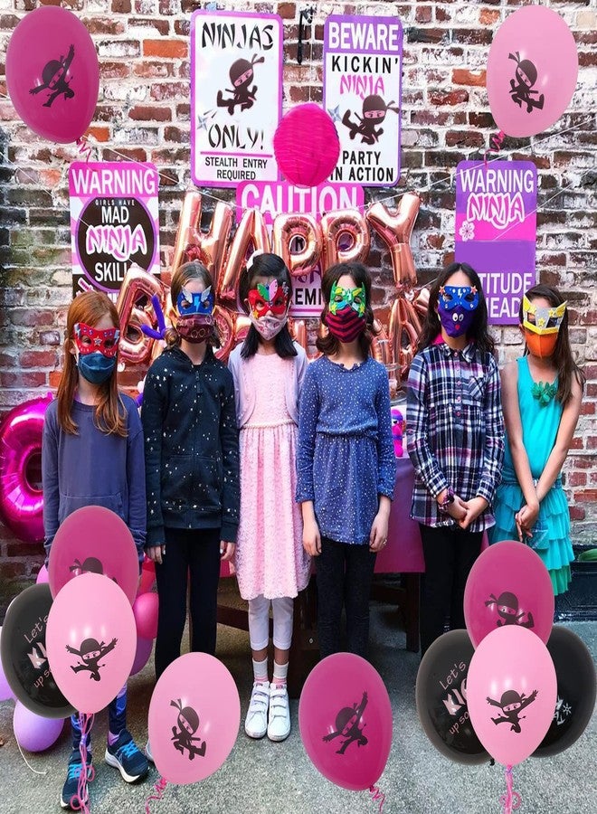 Fangleland Pink Ninja Master Balloons for Girls Black Rose Red Ninja Warrior Birthday Baby Shower Party Supplies 36 Pack - Image 2