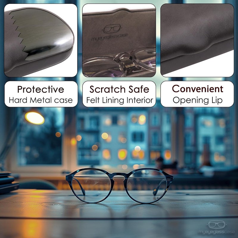 MyEyeglassCase علبة نظاراتي الرجالية الصغيرة - حافظة صلبة للنظارات مع حقيبة وقطعة قماش - حافظة ضيقة ونحيفة للقراءة - متينة - Image 3
