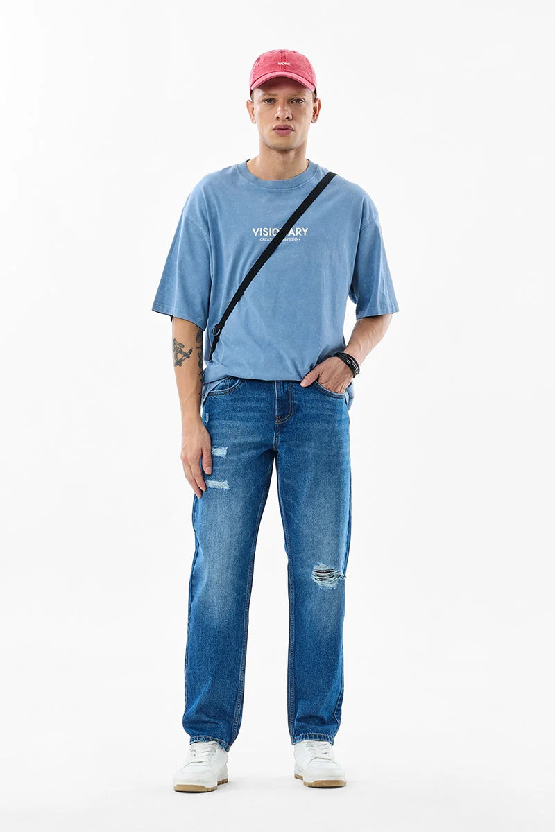 SNITCH Blue Textured Relaxed Streetwear Jeans