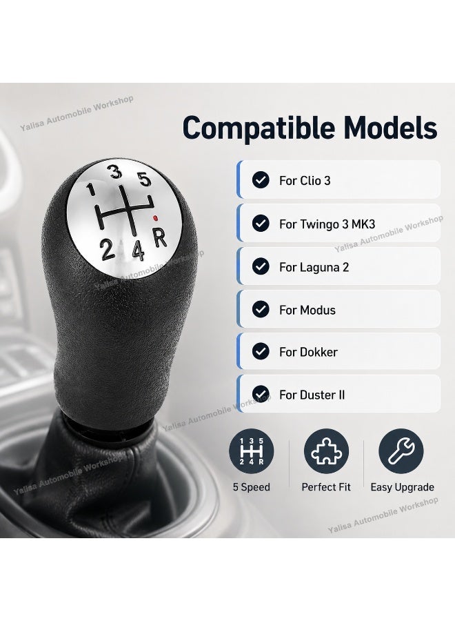 5-Speed Manual Gear Shift Knob for Renault Clio III, Twingo III, Laguna II, Modus & Dacia Dokker Duster II, Black Plastic - Image 2