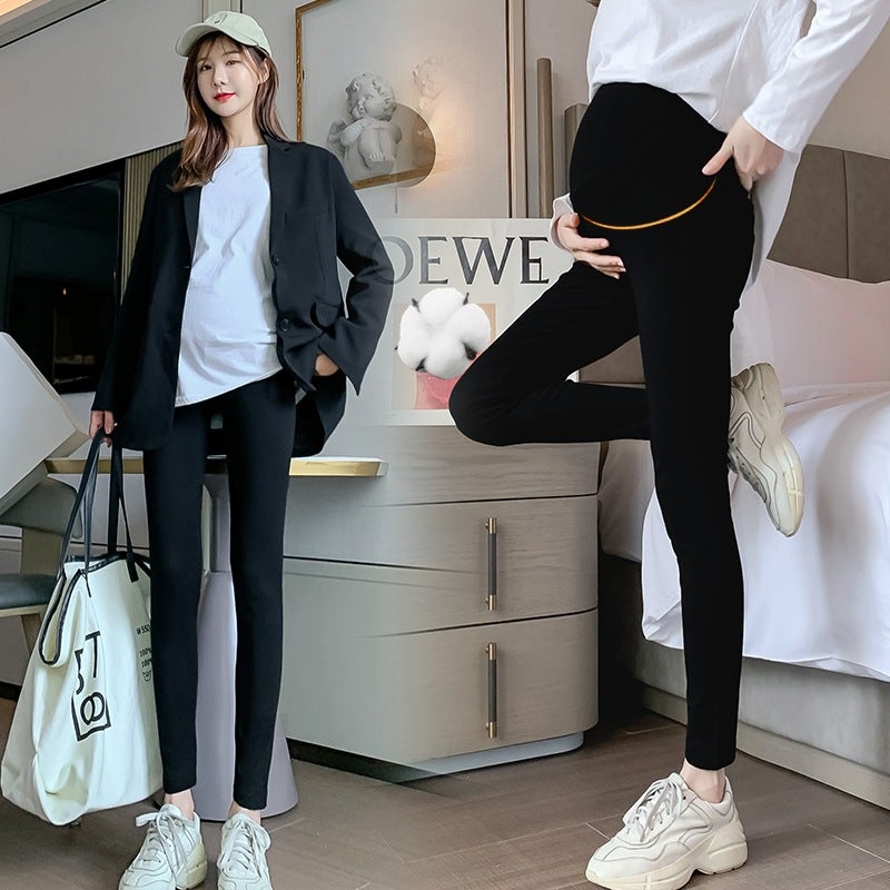 Maternity Pants Spring Autumn Adjustable Solid Korean Capris active black  - Image 1