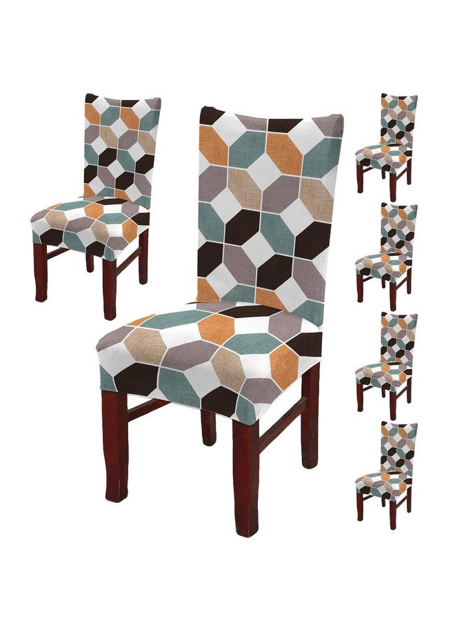 BRIDA ® Polyester, Spandex Stretchable Floral Geometric Printed Dining Chair Covers (6 Chair Cover, Football) ,Multicolor - Image 1
