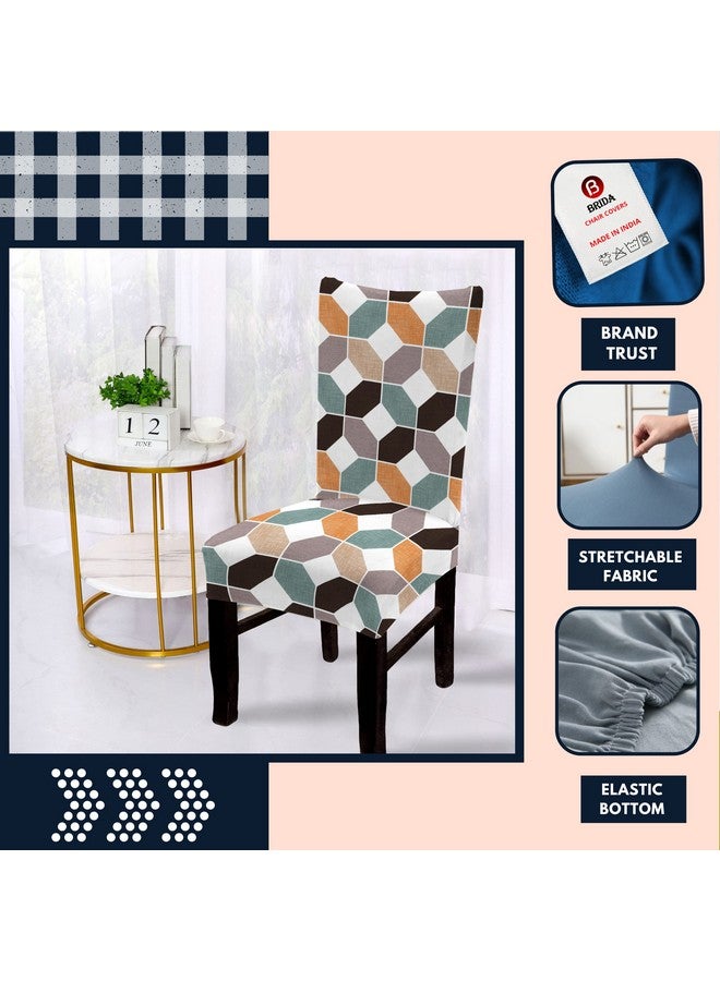 BRIDA ® Polyester, Spandex Stretchable Floral Geometric Printed Dining Chair Covers (6 Chair Cover, Football) ,Multicolor - Image 3