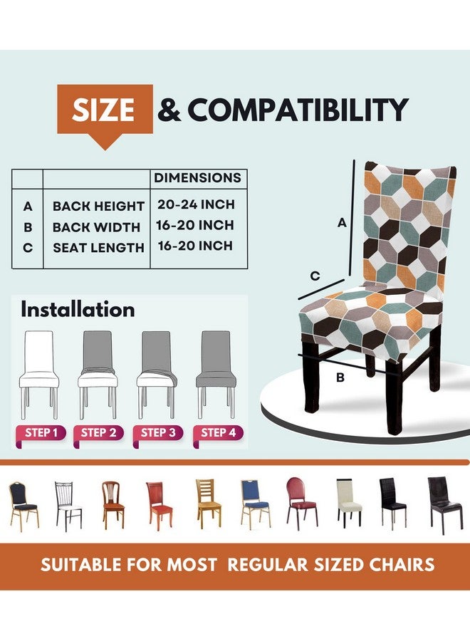 BRIDA ® Polyester, Spandex Stretchable Floral Geometric Printed Dining Chair Covers (6 Chair Cover, Football) ,Multicolor - Image 5