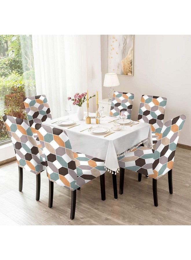 BRIDA ® Polyester, Spandex Stretchable Floral Geometric Printed Dining Chair Covers (6 Chair Cover, Football) ,Multicolor - Image 2