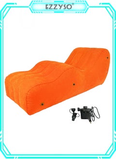 EzzySo Love Sofa Inflatable Bench Recliner, Portable Couple Inflatable Bed Multi-Functional Sofa with Electric Inflator Pump Plush Sofa Toy Orange  - Image 1