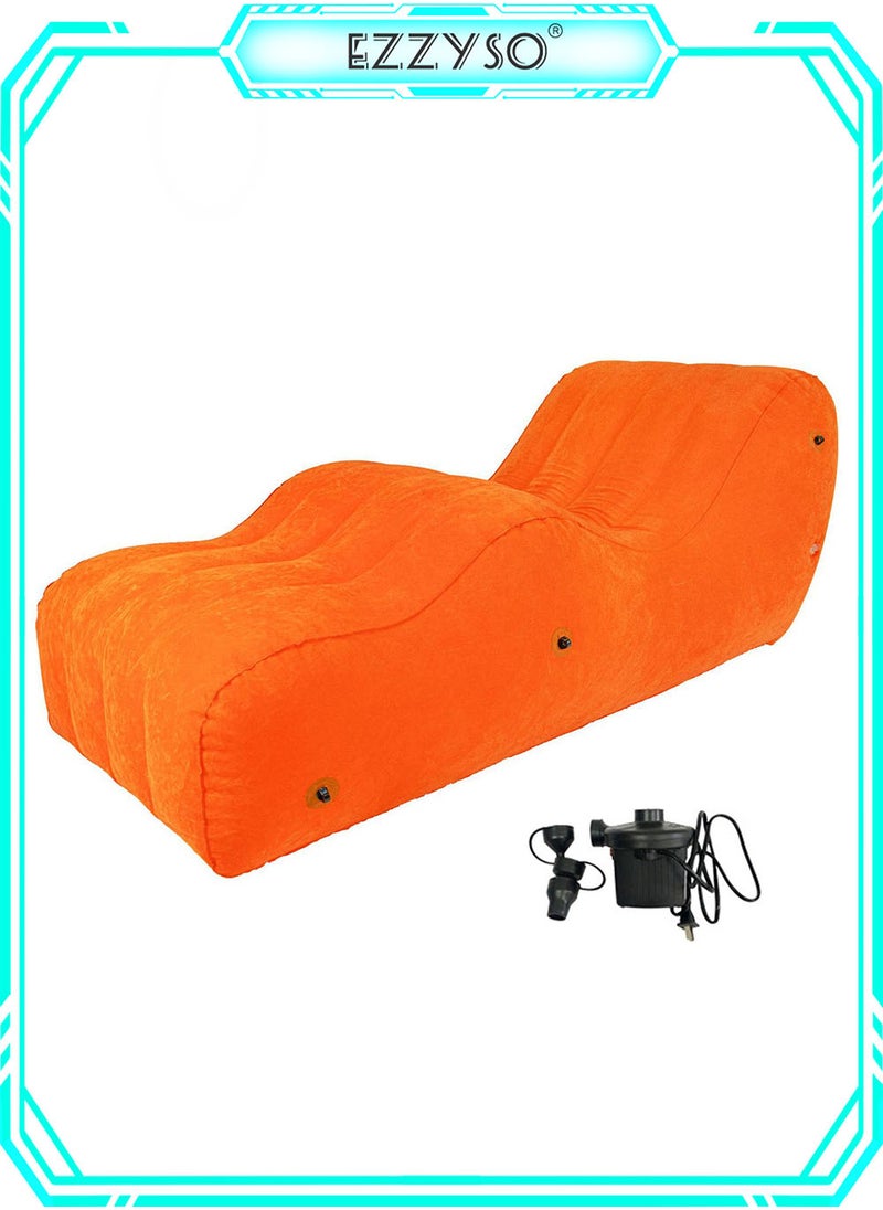 EzzySo - Love Sofa Inflatable Bench Recliner, Portable Couple Inflatable Bed Multi-Functional Sofa with Electric Inflator Pump Plush Sofa Toy Orange - Image 1