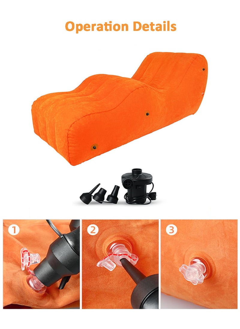 EzzySo - Love Sofa Inflatable Bench Recliner, Portable Couple Inflatable Bed Multi-Functional Sofa with Electric Inflator Pump Plush Sofa Toy Orange - Image 1