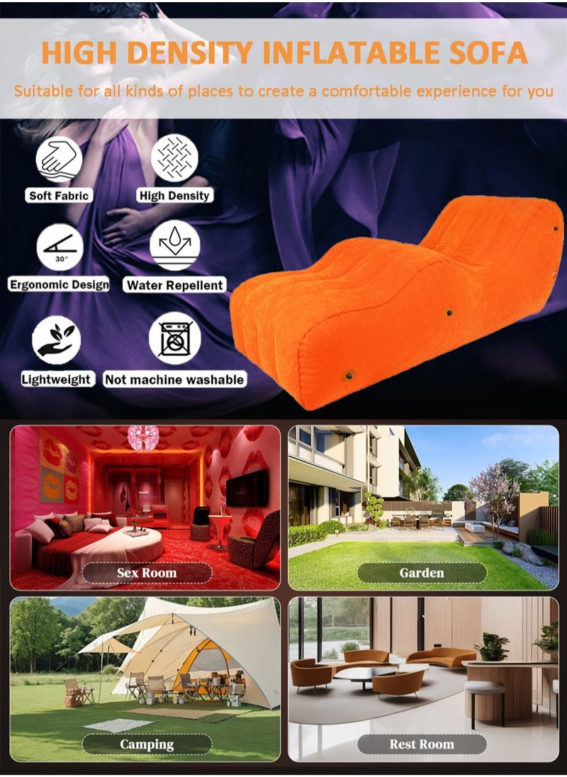EzzySo - Love Sofa Inflatable Bench Recliner, Portable Couple Inflatable Bed Multi-Functional Sofa with Electric Inflator Pump Plush Sofa Toy Orange - Image 1