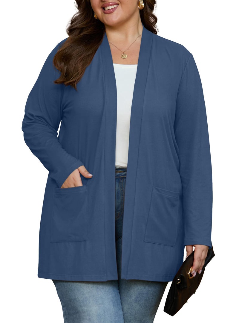 OLRIK Womens Plus Size Sweaters Cardigan For Women Plus Size Jackets Denim Blue-3X - Image 2