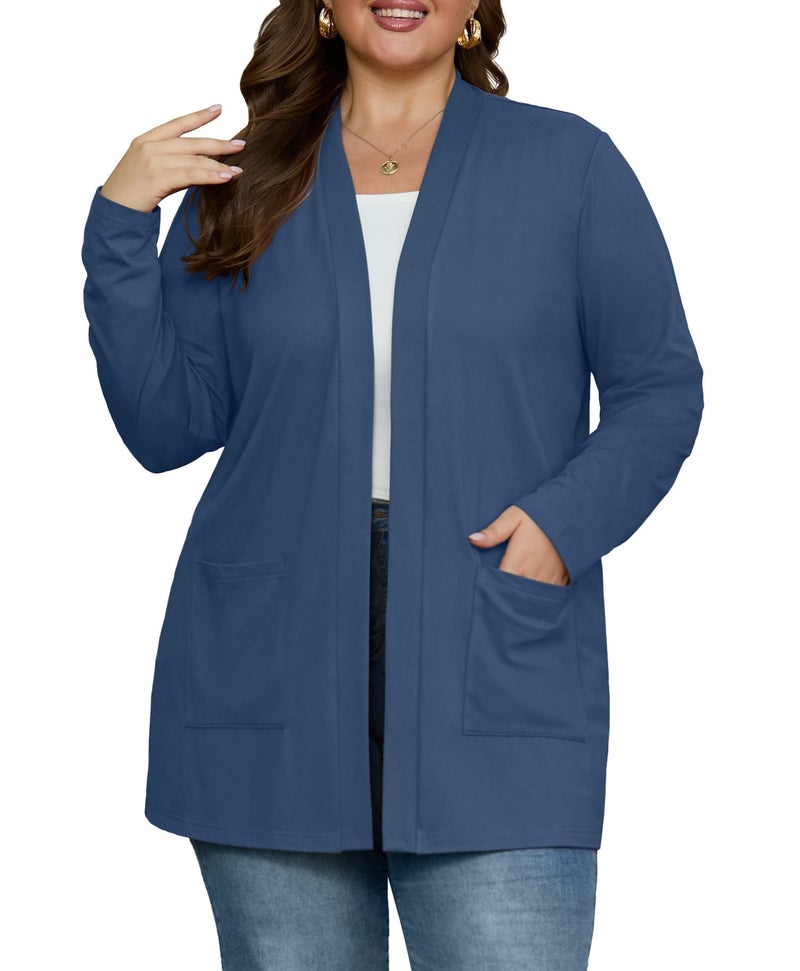 OLRIK Womens Plus Size Sweaters Cardigan For Women Plus Size Jackets Denim Blue-3X - Image 1