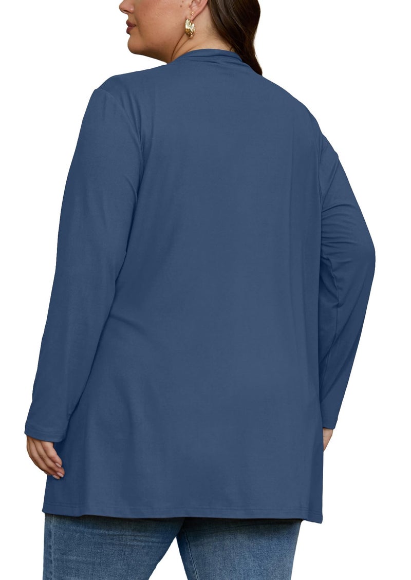 OLRIK Womens Plus Size Sweaters Cardigan For Women Plus Size Jackets Denim Blue-3X - Image 4