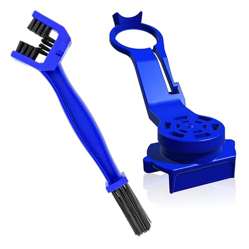 OBEROI'S TRADERS Motorcycle Chain Oiler/Dispenser & Cleaning Brush Combo I Universal Chain Lubrication Tool for Chains I Bike Chain Cleaner & Lube Spray Attachment Kit (Blue) - Image 1