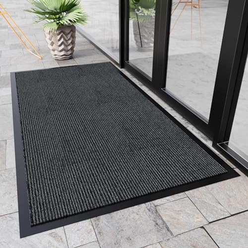HOMEK Indoor Outdoor Door Mat, 4’ x 2' Doormat for Entryway, Rubber Backing Non Slip Front Door Mat Outside Entrance, Super Absorbent Commercial Floor Mat for Home Office, Grey - Image 2