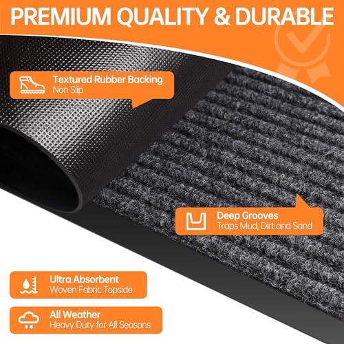 HOMEK Indoor Outdoor Door Mat, 4’ x 2' Doormat for Entryway, Rubber Backing Non Slip Front Door Mat Outside Entrance, Super Absorbent Commercial Floor Mat for Home Office, Grey - Image 5