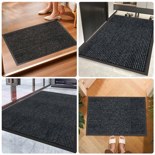 HOMEK Indoor Outdoor Door Mat, 4’ x 2' Doormat for Entryway, Rubber Backing Non Slip Front Door Mat Outside Entrance, Super Absorbent Commercial Floor Mat for Home Office, Grey - Image 4