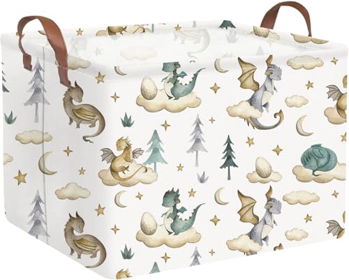 FXOCSHE Rectangular Dinosaur BasketsWatercolor cute dragon fairy tale kids nursery basketCloud moon star dragon egg laundry basket for kidToys BoxDinosaur Room DecorCute dinosaur - Image 1