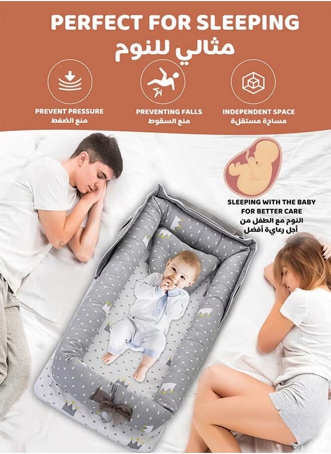 Riolio - Portable Foldable Cotton Baby Bed with Pillow Foldable Crib Bed Baby Lounger Travel Infant Newborn Baby Nest Portable Baby Bedding - Image 1
