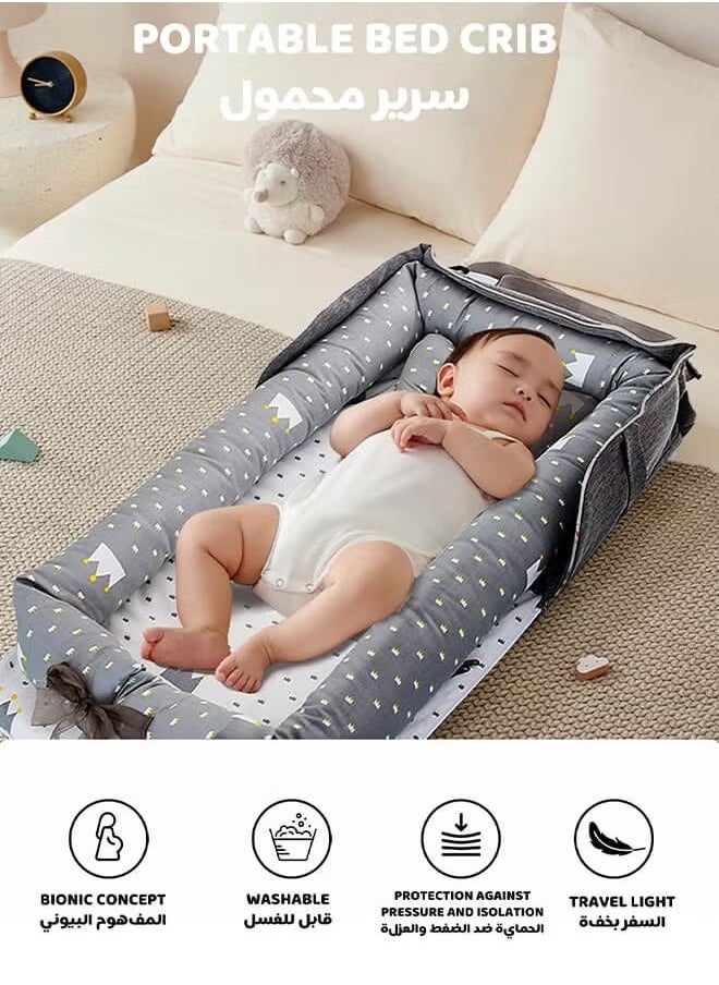 Riolio - Portable Foldable Cotton Baby Bed with Pillow Foldable Crib Bed Baby Lounger Travel Infant Newborn Baby Nest Portable Baby Bedding - Image 1