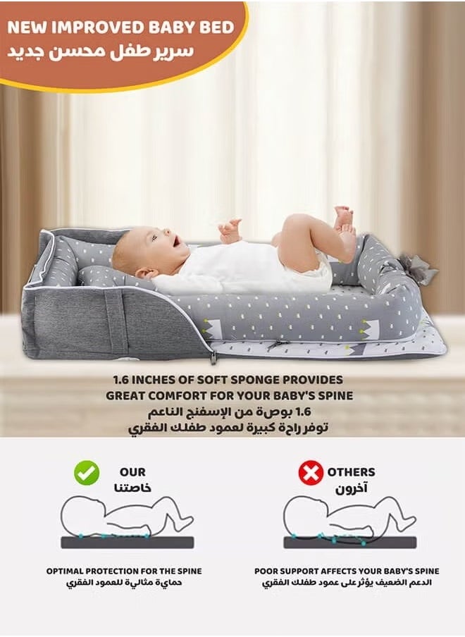 Riolio - Portable Foldable Cotton Baby Bed with Pillow Foldable Crib Bed Baby Lounger Travel Infant Newborn Baby Nest Portable Baby Bedding - Image 1