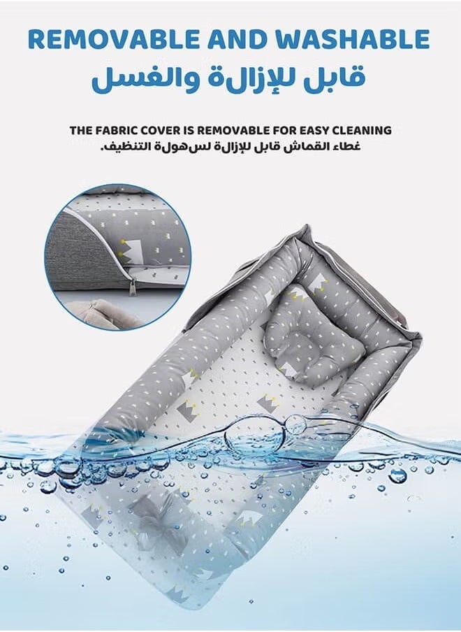 Riolio - Portable Foldable Cotton Baby Bed with Pillow Foldable Crib Bed Baby Lounger Travel Infant Newborn Baby Nest Portable Baby Bedding - Image 1