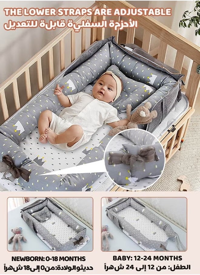 Riolio Portable Foldable Cotton Baby Bed with Pillow Foldable Crib Bed Baby Lounger Travel Infant Newborn Baby Nest Portable Baby Bedding  - Image 2