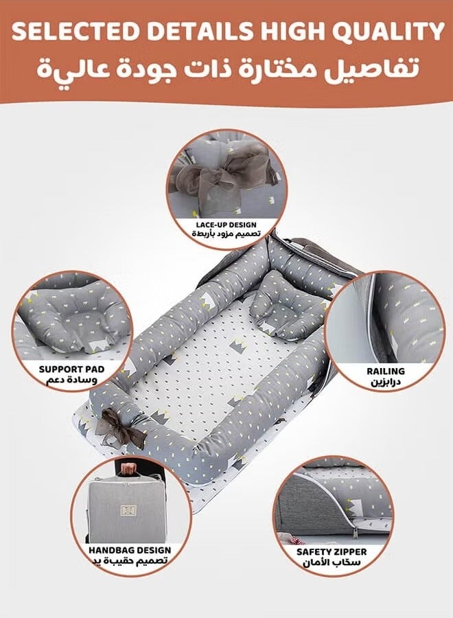 Riolio Portable Foldable Cotton Baby Bed with Pillow Foldable Crib Bed Baby Lounger Travel Infant Newborn Baby Nest Portable Baby Bedding - Image 3