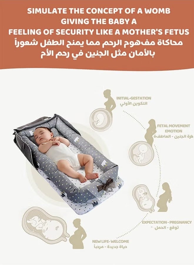 Riolio Portable Foldable Cotton Baby Bed with Pillow Foldable Crib Bed Baby Lounger Travel Infant Newborn Baby Nest Portable Baby Bedding - Image 5