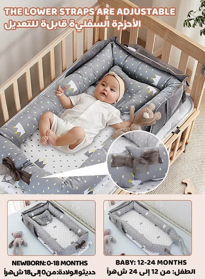 Riolio Portable Foldable Cotton Baby Bed with Pillow Foldable Crib Bed Baby Lounger Travel Infant Newborn Baby Nest Portable Baby Bedding - Image 2