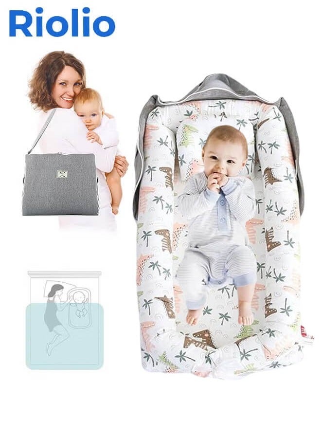 Riolio Portable Foldable Cotton Baby Bed with Pillow Foldable Crib Bed Baby Lounger Travel Infant Newborn Baby Nest Portable Baby Bedding - Image 1
