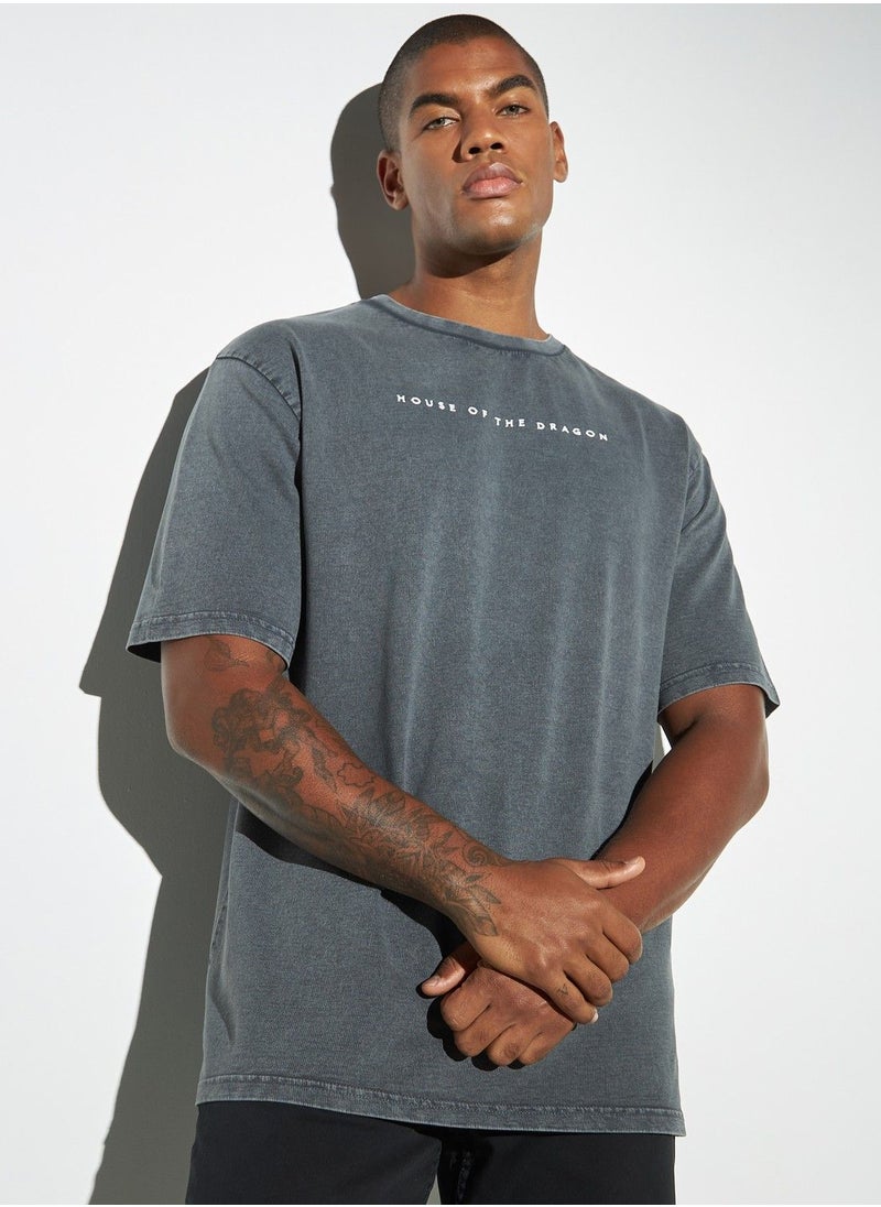 SP Characters - House of Dragon Print Crew Neck T-shirt with Short Sleeves - Image 1