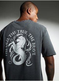 House of Dragon Print Crew Neck T-shirt with Short Sleeves