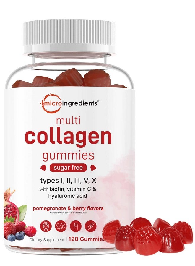 Micro Ingredients Micro Ingredients Multi Collagen Peptides, 120 Collagen Gummies | Type I,II,III,V,X Protein with Biotin, Hyaluronic Acid, & Vitamin C Complex | Pomegranate & Berry Flavored | Sugar Free, Non-GMO  - Image 1