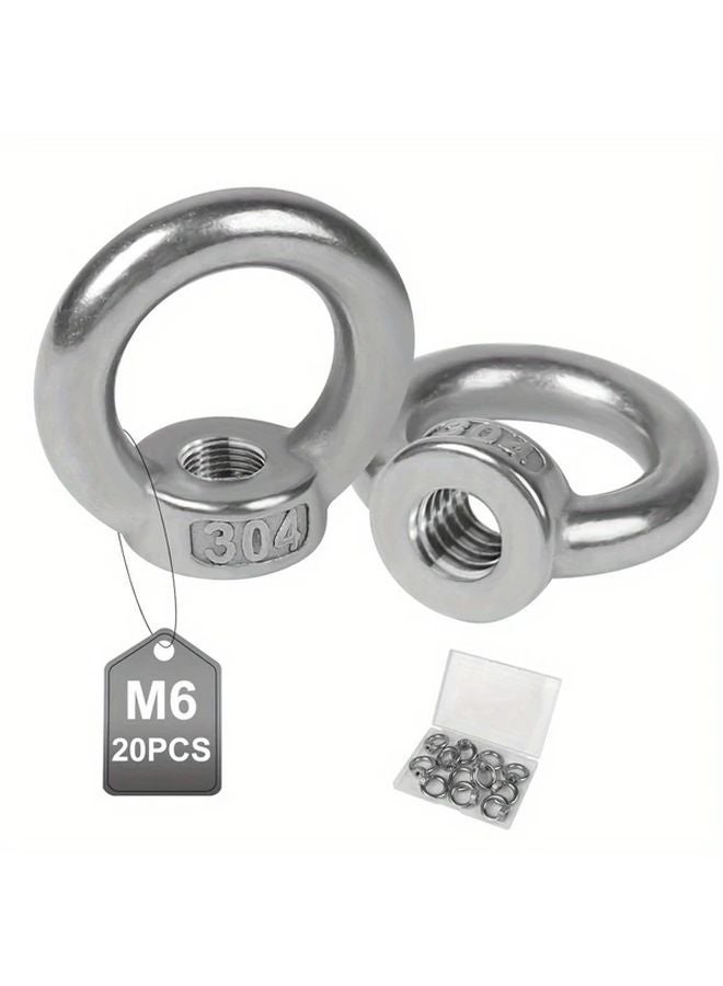 M6 Stainless Steel Eye Nuts Silver 20pcs Internal Thread Ring Bolts Lifting Equipment - Image 2