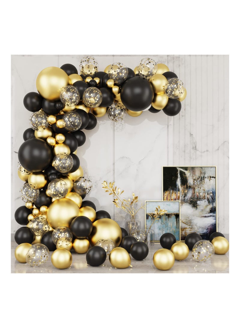 SYOSI 106 Pcs Black and Gold Balloons Garland Arch Kit 5 10 Inch Latex Confetti 8Pcs 18 Inch Balloons for Party Birthday Graduation Anniversary Festival Decoration - Image 1