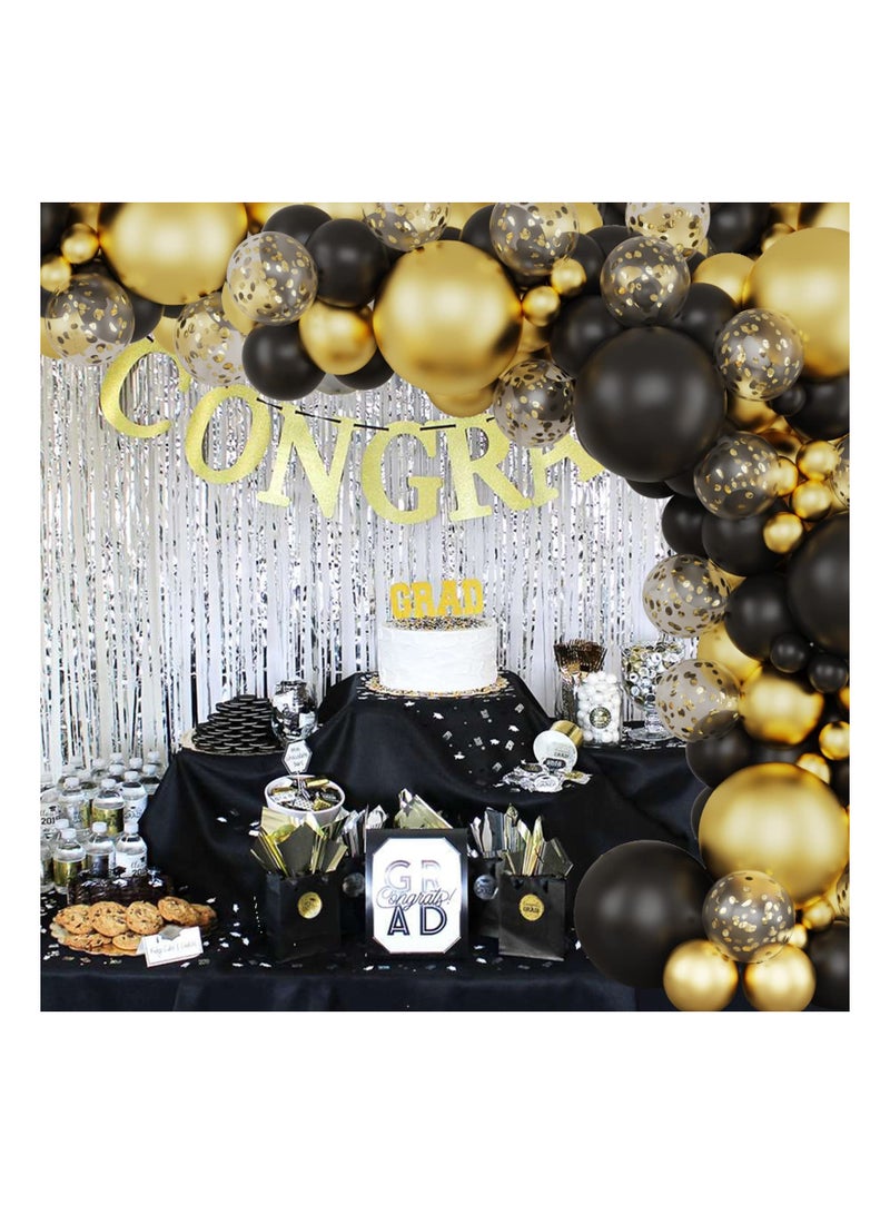 SYOSI 106 Pcs Black and Gold Balloons Garland Arch Kit 5 10 Inch Latex Confetti 8Pcs 18 Inch Balloons for Party Birthday Graduation Anniversary Festival Decoration - Image 3