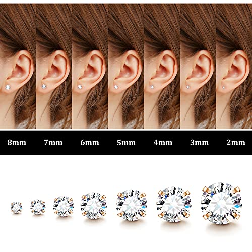 Fansilver 20G Hypoallergenic Flat Back Earrings for Women Men Silver 14K Gold Stainless Steel Stud Earrings Brithstone Cubic Zirconia Studs Surgical Steel Cartilage Earrings for Sensitive Ears - Image 2