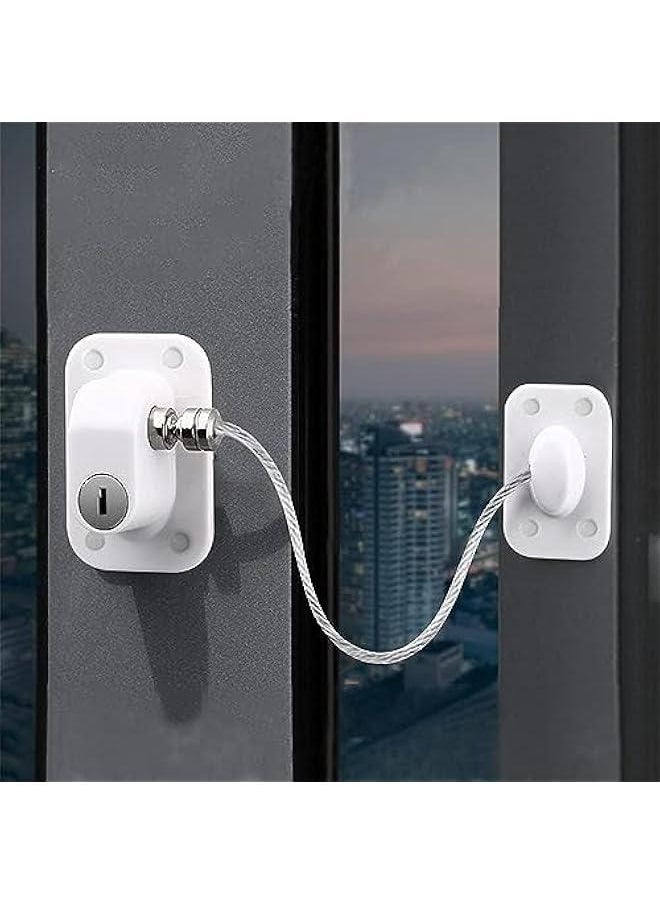 MOXO - 3  Window Locks Self Adhesive Baby Window Restrictor with Key Window Locks Child Cable Lock Pet Window Restrictors No Drilling Kids Refrigerator Lock White) - Image 1
