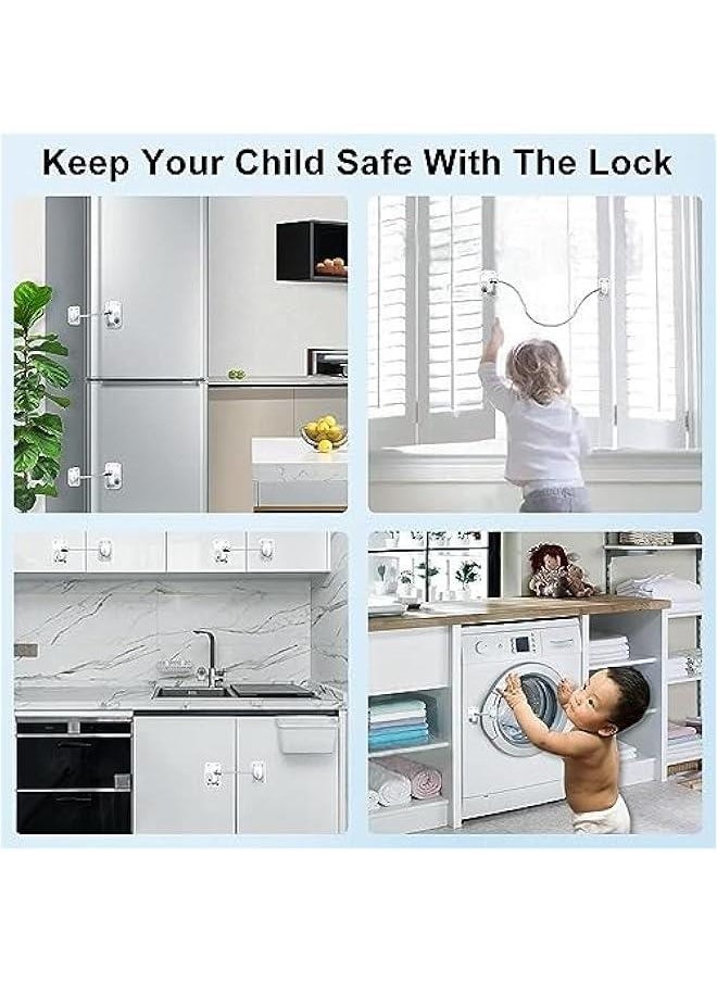 MOXO - 3  Window Locks Self Adhesive Baby Window Restrictor with Key Window Locks Child Cable Lock Pet Window Restrictors No Drilling Kids Refrigerator Lock White) - Image 1