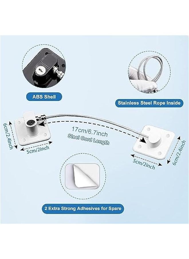MOXO - 3  Window Locks Self Adhesive Baby Window Restrictor with Key Window Locks Child Cable Lock Pet Window Restrictors No Drilling Kids Refrigerator Lock White) - Image 1